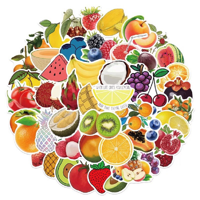 สติ๊กเกอร์-ผลไม้-500-fruit-50-ชิ้น-ตกแต่งไม้-ห้องครัว-ขวด-แก้วน้ำ-ร้าน-น้ำ-สตรอว์เบอร์รี-อโวคาโด-avocado-น้ำปั่น-มะพร้าว