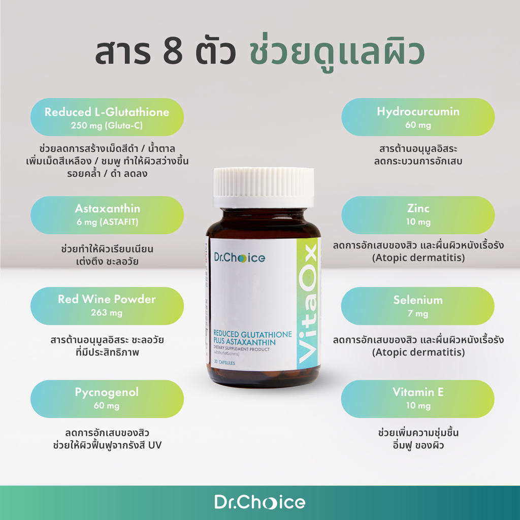 ภาพสินค้าVitaOx: Reduced glutathione 250 mg + Astaxanthin 6 mg (Dr.Choice ) ไวต้าออกซ์: รีดิวส์ กลูต้าไธโอน พลัส แอสต้าแซนทีน จากร้าน novelformulagroup บน Shopee ภาพที่ 5