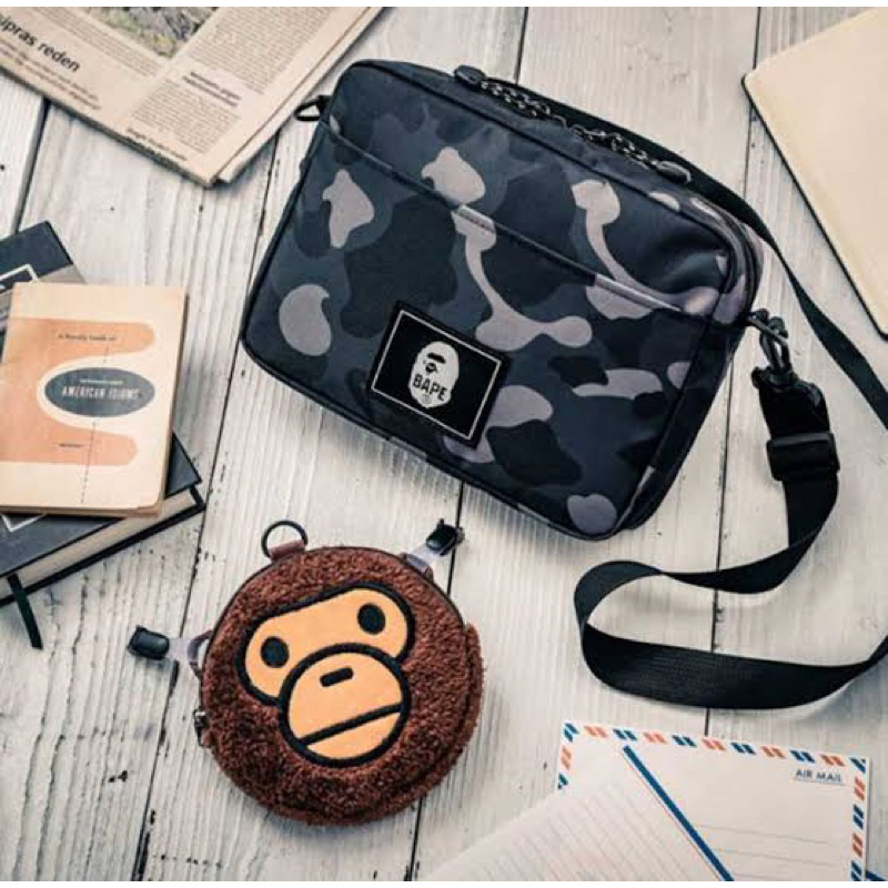 (แท้มือ1/พร้อมส่ง)Bape shoulder bag black + baby milo bag Shopee Thailand