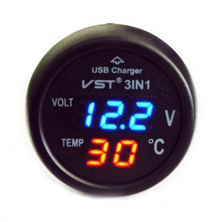 (ส่งฟรี)Unlimit 3 in 1 ที่วัดโวลท์ วัดอุณหภูมิในรถ ช่องชาร์จUSB  เสียบช่องจ่ายไฟรถ