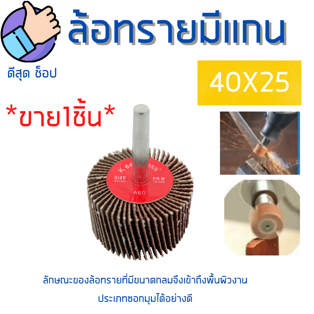 ลูกขัดกระดาษทราย-40x25-แกน6มิล-ล้อทรายมีแกน-กระดาษทรายใบพัด-ดอกขัดกระดาษทราย-กระดาษทรายมีแกน-ลูกขัด-มีครบเบอร์-พร้อมส่ง