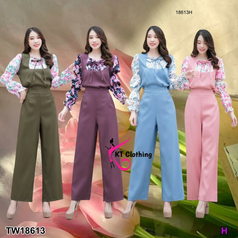 b18613-set-2-ชิ้น-เสื้อทูโทนแขนจั๊มลายดอก-กางเกงขายาว-set-2-pieces-two-tone-shirt-with-floral-print-sleeves-long-pant