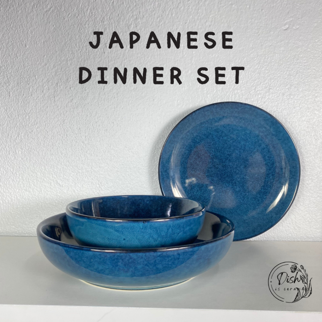 japanese-dinner-set-จานเซรามิคสไตล์ญี่ปุ่น-จานสีน้ำเงินเข้ม-จานญี่ปุ่น-เข้าเวฟได้-มีให้เลือก3แบบ