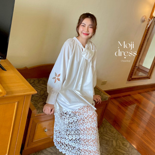 chuuchop_พร้อมส่ง(C8131)🪞✨🪄 Moji dress ชุดเดรสยาวสีขาว ชายกระโปรงลูกไม้