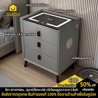 five furnitures โต๊ะข้างเตียง ชาร์จแบตไร้สาย มีไฟเปลี่ยนได้ 3 สี ช่องเสียบUSB ลำโพงบลูทูธ ตู้หัวเตียง สวยหรู