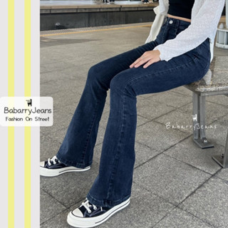 BabarryJeans ยีนส์ขาม้า เอวสูง วินเทจ รุ่นคลาสสิค ยีนส์ผ้ายืด (ORIGINAL) สีดำฟอก