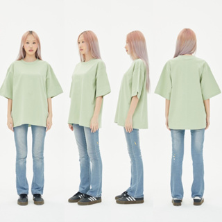 OV19  Mole green  เสื้อยืดสีเขียวตุ่น Cotton20 Oversize