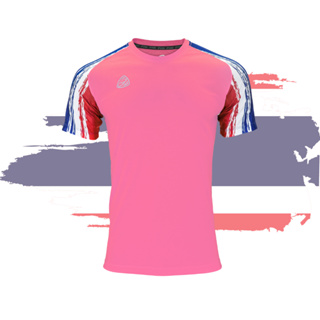 EGO SPORT เสื้อกีฬา EG1018 สีชมพู เสื้อฟุตบอล เสื้อกีฬาคอกลมแขนสั้น ลายธงชาติ