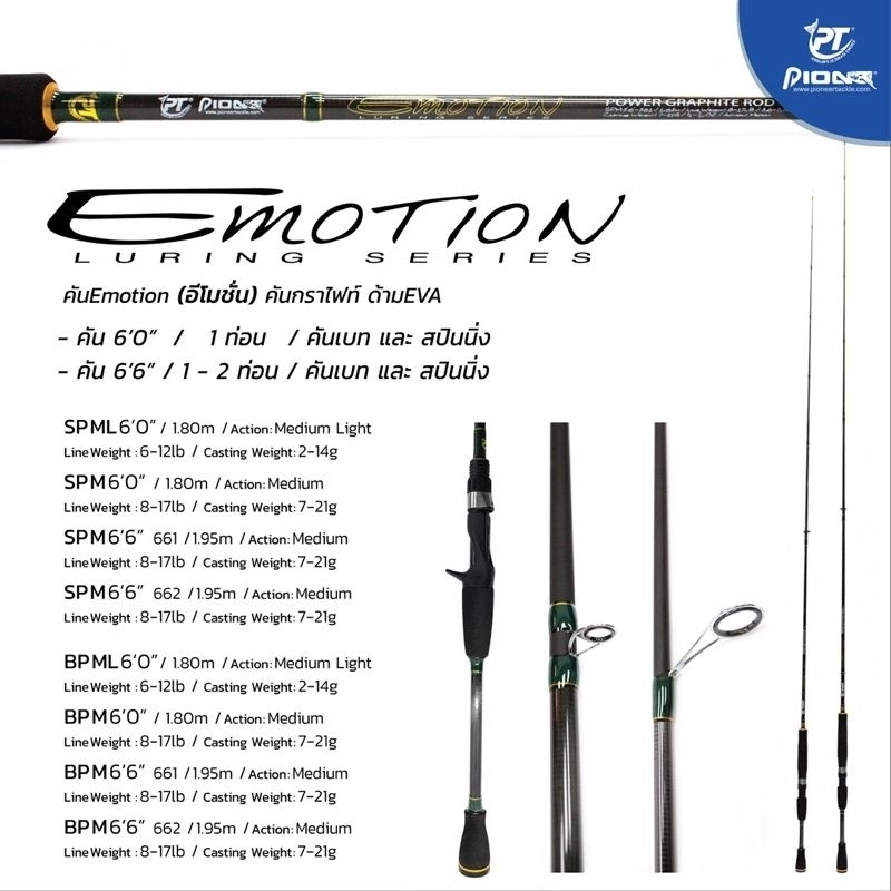 คันตกปลา-คันตีเหยื่อปลอม-pioneer-emtion-6ฟุต6-2ท่อน