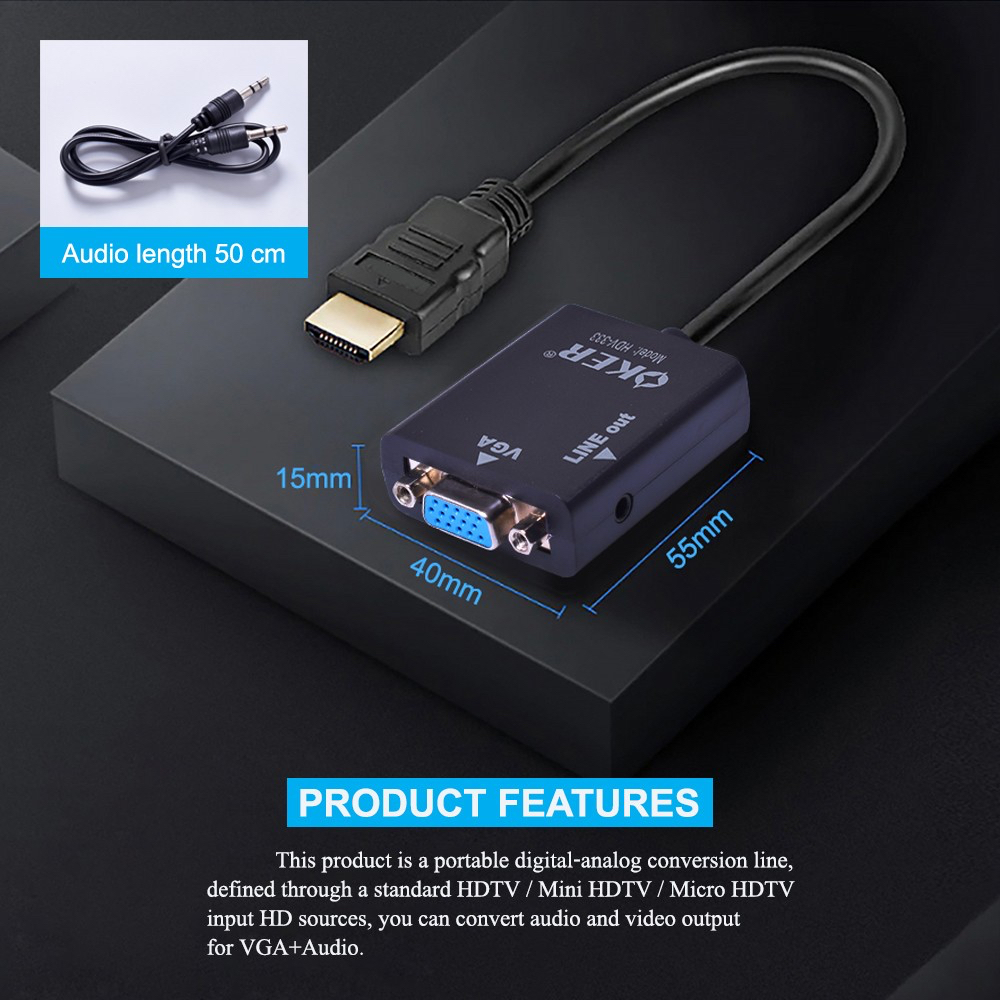 แท้100% OKER HDV-333 HDMI to VGA HD CONVERSION CABLE with VGA+Audio ...
