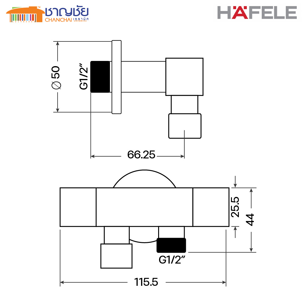 hafele-รุ่น-495-60-830-วาล์วปิด-เปิดน้ำ-2-ทาง-สต็อปวาล์ว-2-ทาง-สีดำ