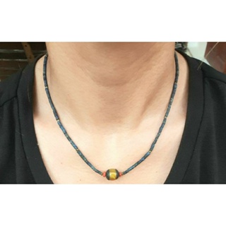 สร้อยคอ หินลาพิสลาซูลี่ และ หินคาร์เนเลียน หินแท้ธรรมชาติ Natural Top Quality Lapis &amp; Carnelian Tiny Tube Beads Necklace