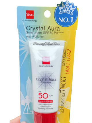 BSC CRYSTAL AURA SUNSCREEN SPF 50 PA 25 กรัม ครีมกันแดดบีเอสซี คริสตัล ออร่า ซันสกรีน เอสพีเอฟ 50 พีเอ ป้องกัน UVA1 UVA2