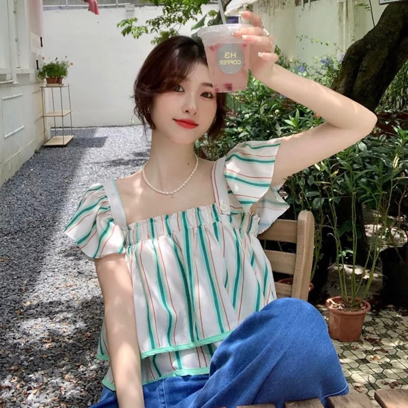 korea-style-ครอปเกาะอก-เสื้อครอปลายทางสีสันสดใส
