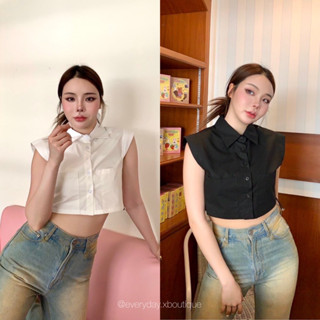 Basic Crop Shirt🤍🖤(320฿ฟรีส่ง) เสื้อเชิ้ตทรงครอป แขนเต่อ ดีเทลรูดด้านข้างเก๋มากกก ผ้าcotton เนื้อดี นิ่มสบาย Valen