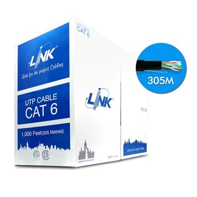 akira-tech-สายแลนภายนอก-อาคารสายสีดำ-cat6-utp-cable-305m-box-link-us-9106out-outdoor