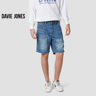 DAVIE JONES กางเกงยีนส์ขาสั้น ผู้ชาย สีฟ้า Denim Shorts in blue SP0004NV