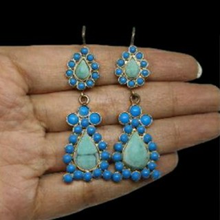 ต่างหู หินเทอร์ควอยส์ แฮนเมด Afghan Turquoise Earrings Dangle Jewelry Gemstone Handmade