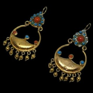 ต่างหู หินเทอร์ควอยส์ และ หินปะการัง แฮนเมด Afghan Turquoise &amp; Coral Earrings Dangle Jewelry Gemstone Handmade