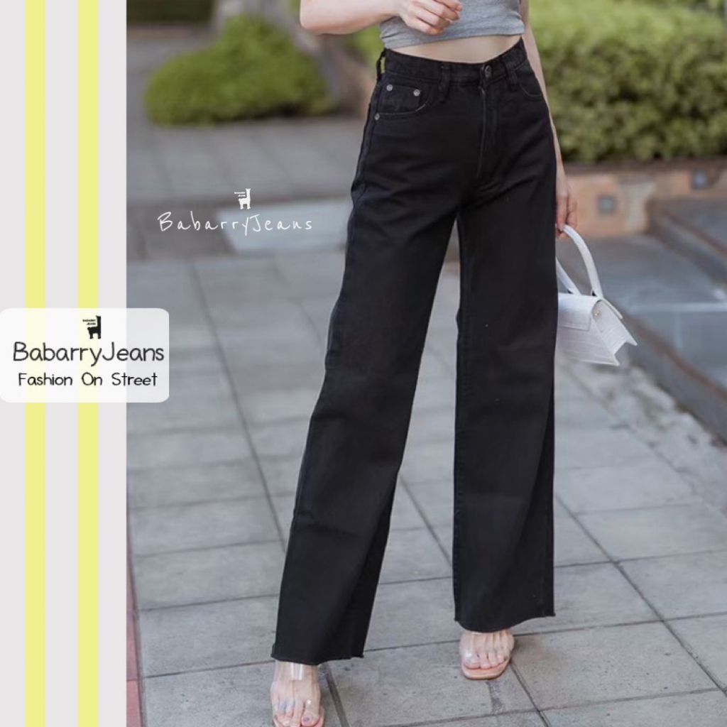 babarryjeans-มีบิ๊กไซส์-s-5xl-ยีนส์ทรงกระบอก-ขาตรง-ปลายตัด-วินเทจ-เอวสูง-ผ้ายีนส์ไม่ยืด-original-สีดำซุปเปอร์แบล็ค