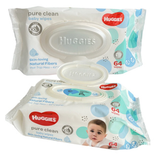 [1แถม1] ใหม่! Huggies Pure Clean Baby wipes 64แผ่น ผ้าเปียกฮักกี้