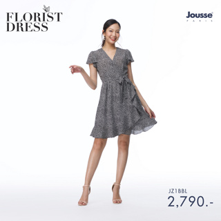 Jousse ชุดเดรส Dress ชุดเดรสสีดำลาย Florist ผ้าชีฟอง แต่งระบาย (JZ1BBL)