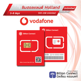 Holland (Europe 43) Card Unlimited Daily 500MB-2GB : ซิมฮอลแลนด์ 3-8 วัน by ซิมต่างประเทศ Billion Connect