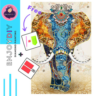 รูปช้างจักรพรรดิ ครอสติสคริสตัล 5d diy diamond painting แบบเม็ด ติดเต็ม เม็ดกลม พร้อมส่งจากไทย EnjoyDIY