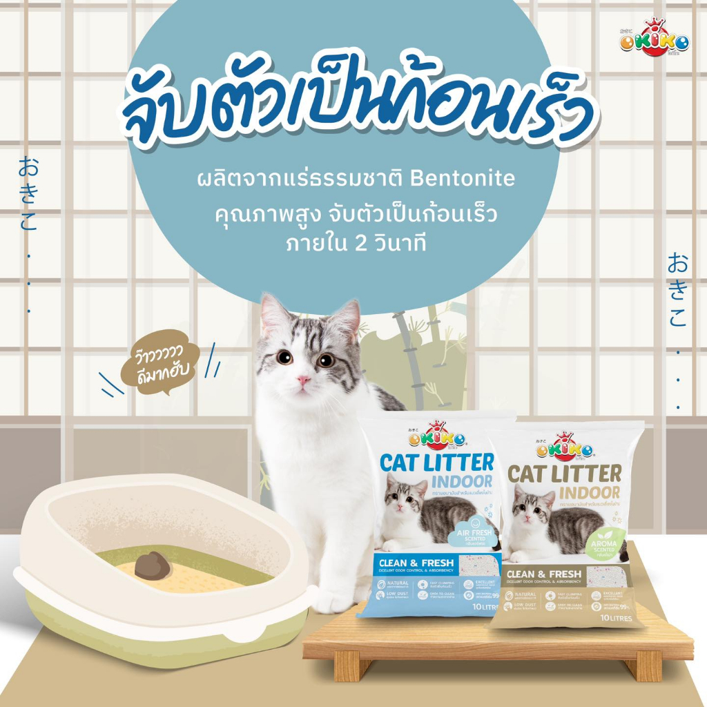 ทรายอนามัยสำหรับแมวเลี้ยงในบ้าน-ฝุ่นน้อย-okiko-cat-indoor-bnn-petshop