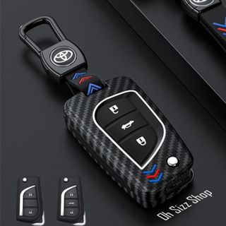 เคสรีโมทรถ Toyota Revo กุญแจพับข้าง  ลายเคฟล่า 2 ชั้นด้านในหุ้มปุ่มด้วยซิลิโคน (ABS Key Cover Black Silicone Push button