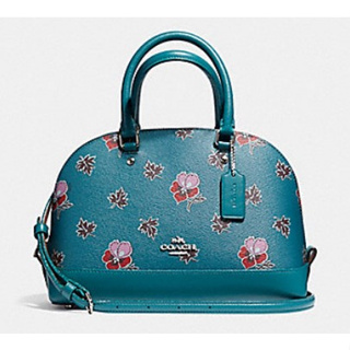 Coach แท้ มือหนึ่ง ตำหนิเบา MINI SIERRA SATCHEL IN WILDFLOWER PRINT COATED CANVAS (COACH F13752) SILVER/DARK TEAL