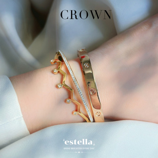 estella- กำไลข้อมือ รุ่น Crown กำไลสแตนเลสแท้ เครื่องประดับ ผู้หญิง กำไลแฟชั่น กำไล ประดับเพชร ชุบทองคำขาว