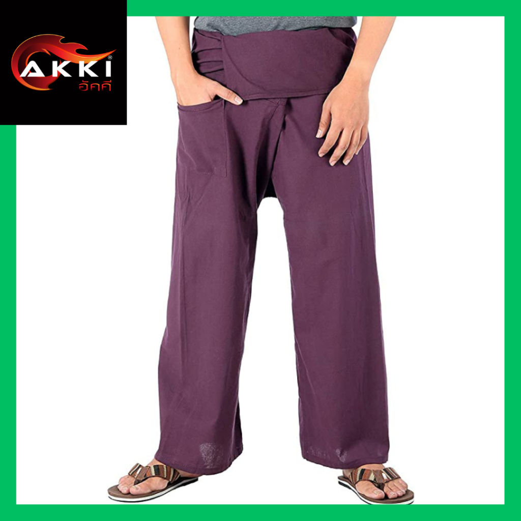 akki-กางเกงขายาว-เกงเลผ้าฝ้าย-กางเกงชาวเล-ขากว้างทรงหลวม-เชือกรัด-thai-fisherman-pants-loose-wide-leg-cotton-trousers