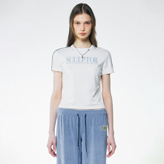 Sculptor Classic Logo Piping Crop Top (White, Charcoal)