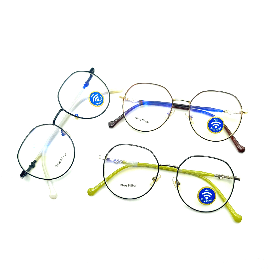 แว่นสายตาสั้นเลนส์บลู-ทรงเหลี่ยมกรอบโลหะ-ป้องกันแสงคอมพิวเตอร์และป้องกันรังสีสีฟ้า76141-b