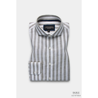 Egyptian linen Gray&amp;White G/Y Stripe 1cm Cutaway Collar Shirt-เสื้อเชิ้ตผ้าลินินอียิปต์สีเทาลายทาง