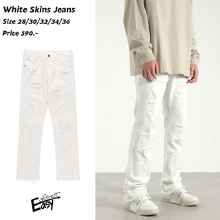 กางเกงยีนส์ ยีนส์กระบอกเล็ก แนวสตรีทแฟชั่น Street fashion รุ่น White skins ยีนส์แฟชั่น ยีนส์ขาว