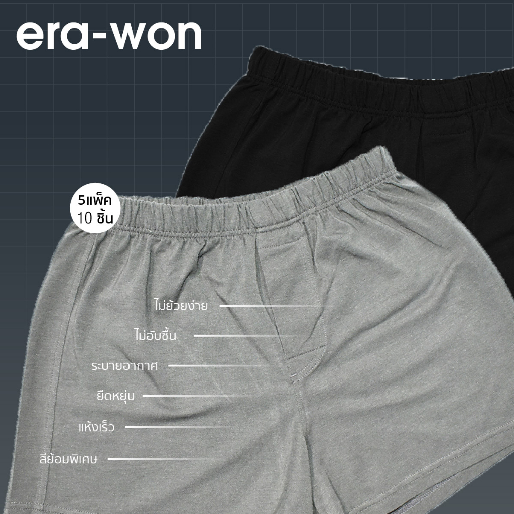 era-won-ชุดชั้นในชาย-anti-bacteria-under-wears-boxer-10-ชิ้น-สี-black-grey