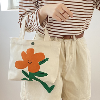พร้อมส่ง 2 แบบ🍊T02 กระเป๋าผ้าแบบถือ•ลายส้มและดอกไม้