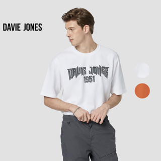 DAVIE JONES เสื้อยืดพิมพ์ลาย ทรง โอเวอร์ไซซ์ สีขาว สีส้ม Graphic Print T-shirt in white orange LG0053WH OR