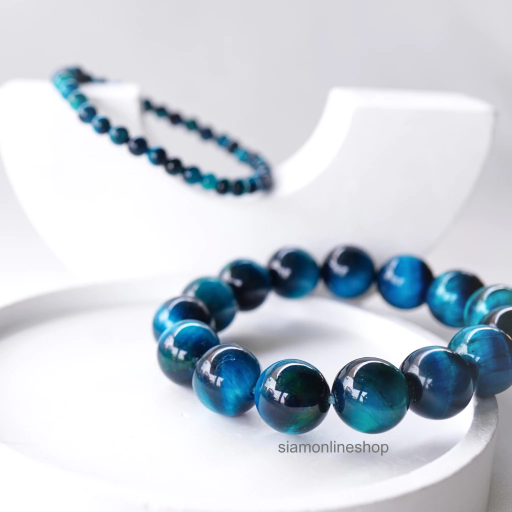 ROYAL BLUE TIGEREYE หินไทเกอร์อาย สีรอยัลบลู เลือกขนาดเม็ดหินได้ สร้อยข้อมือหินแท้ https://wayoza.com