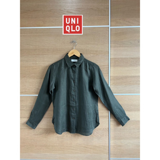 UNIQLO linen เขียวขี้ม้า ใหม่เอี่ยม สภาพ 98% ป้าย S code:886