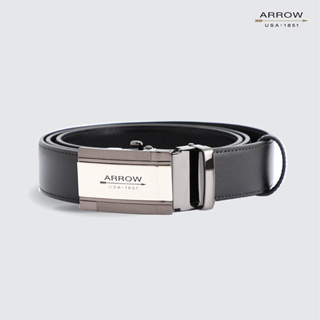 ARROW Belt เข็มขัดหัวออโต้ล๊อค หัวเข็มขัดสีเงินรมดำ สายสีดำ ผลิตจากหนังแท้  MYCB534-BL