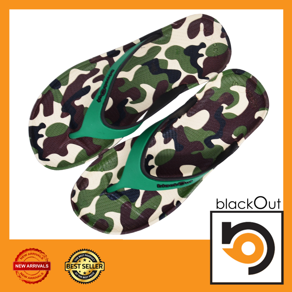 blackout-zyne-รองเท้าแตะ-รองเท้ายางกันลื่น-พื้นลายทหารเขียวหูเขียวดำ