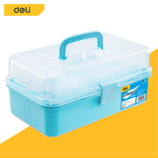 Deli กล่องเก็บของ กล่องอเนกประสงค์ กล่องยา 3 ชั้น กล่องพลาสติก สีน้ำ กล่องใส่เครื่องเขียน กล่องเครื่องมือ Art Tool Box