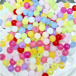 ลูกปัดทรงกลม( 6mm.24g./8mm./26g.)คละสี มีรู