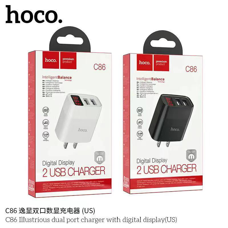 hoco-c86-illustrious-dual-port-charger-with-digital-display-us