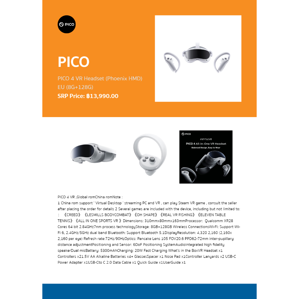 PICO 4 VR Headset (Phoenix HMD) EU (8G+128G) | Shopee Thailand
