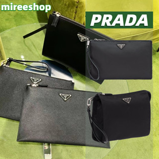 🍒ปราด้า PRADA กระเป๋าเพาช์หนัง Saffiano และ Re-Nylon clutch