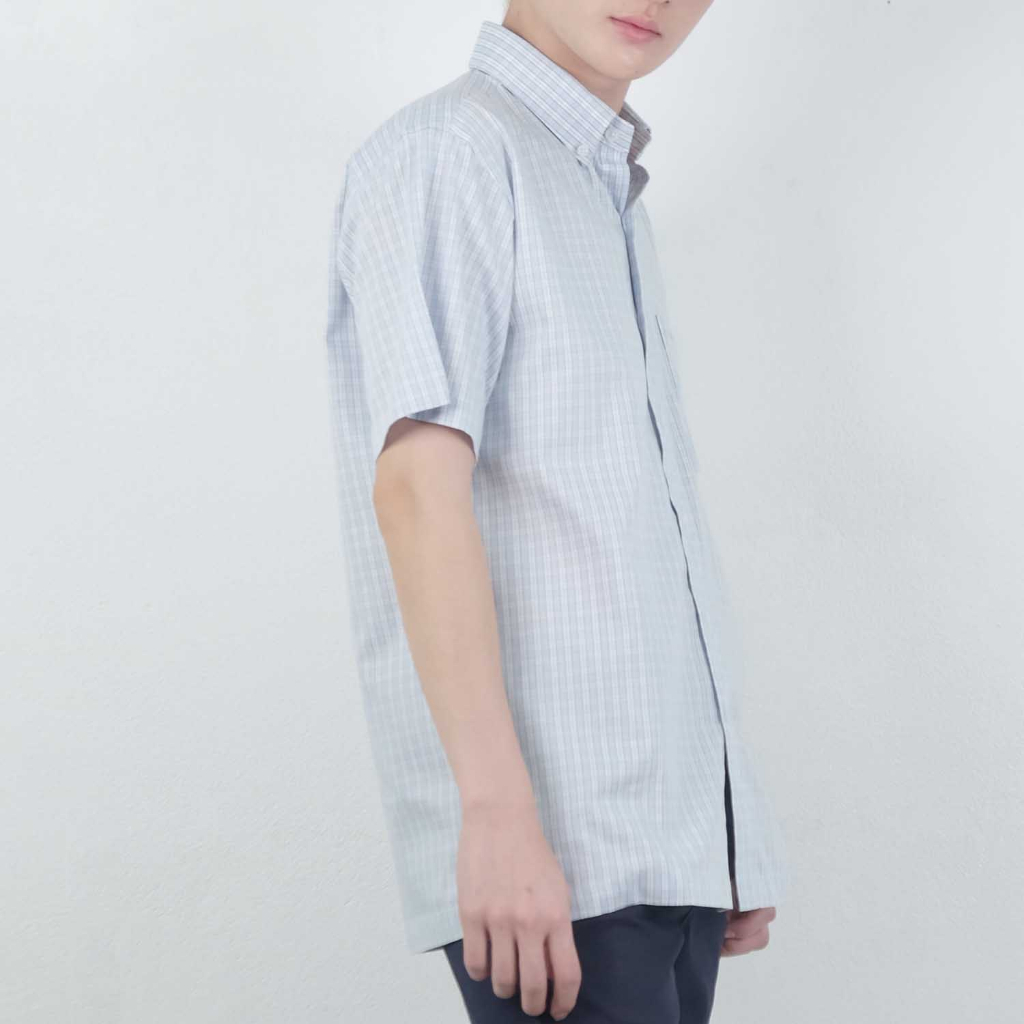bowling-เสื้อเชิ้ต-แขนสั้น-สีฟ้าสก็อตลายเล็ก-ผ้าคอตตอน-100-รุ่น-14566-c01-สวมใส่สบาย